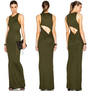 Haute Hippie Open Back Maxi Dress in Fatigue Green Sleeveless Jersey Small NWT